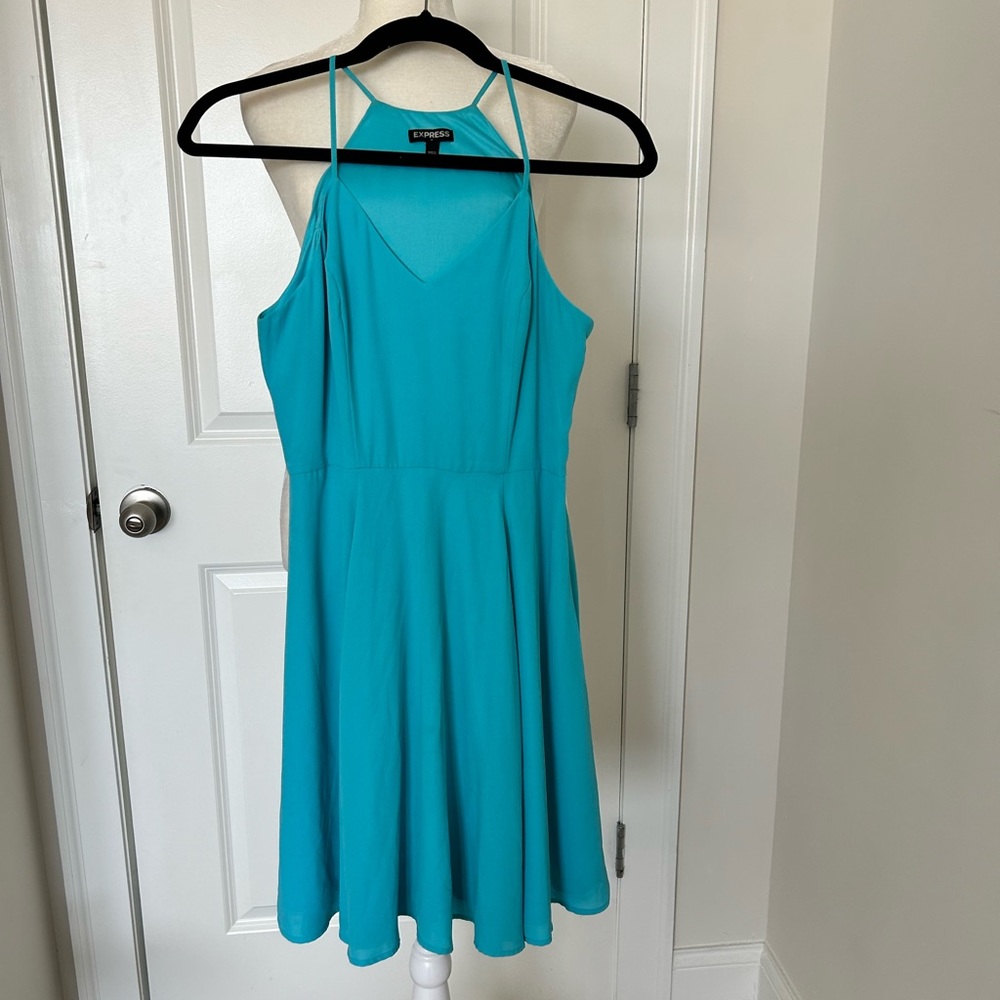 Express halter neck dress in baby blue